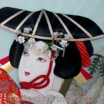 Framed Japanese Geisha Cloth Art